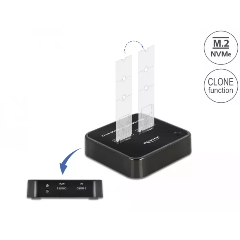 DeLOCK M.2 dockingstation voor 2 x M.2 NVMe PCIe SSD met kloonfunctie