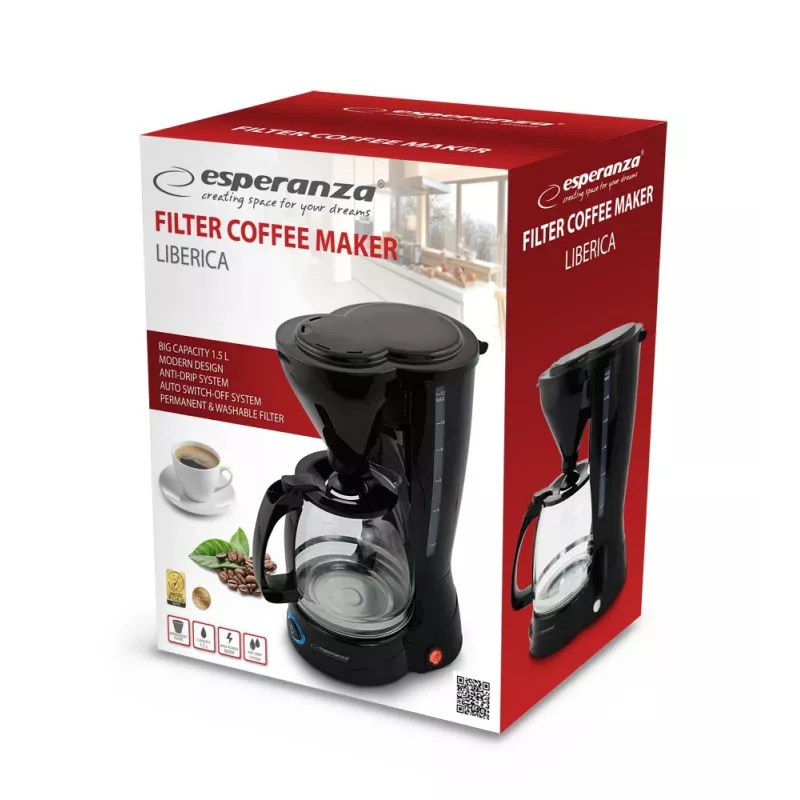 Filterkoffiezetapparaat ESPERANZA EKC009, 1,5 l waterreservoir, 800 W, aanrecht, zwart