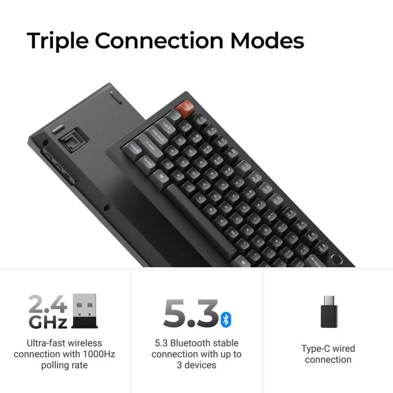 Mechanisch toetsenbord Keychron V3 Ultra 8K – QWERTY, Bluetooth & kabel, RGB, zwart