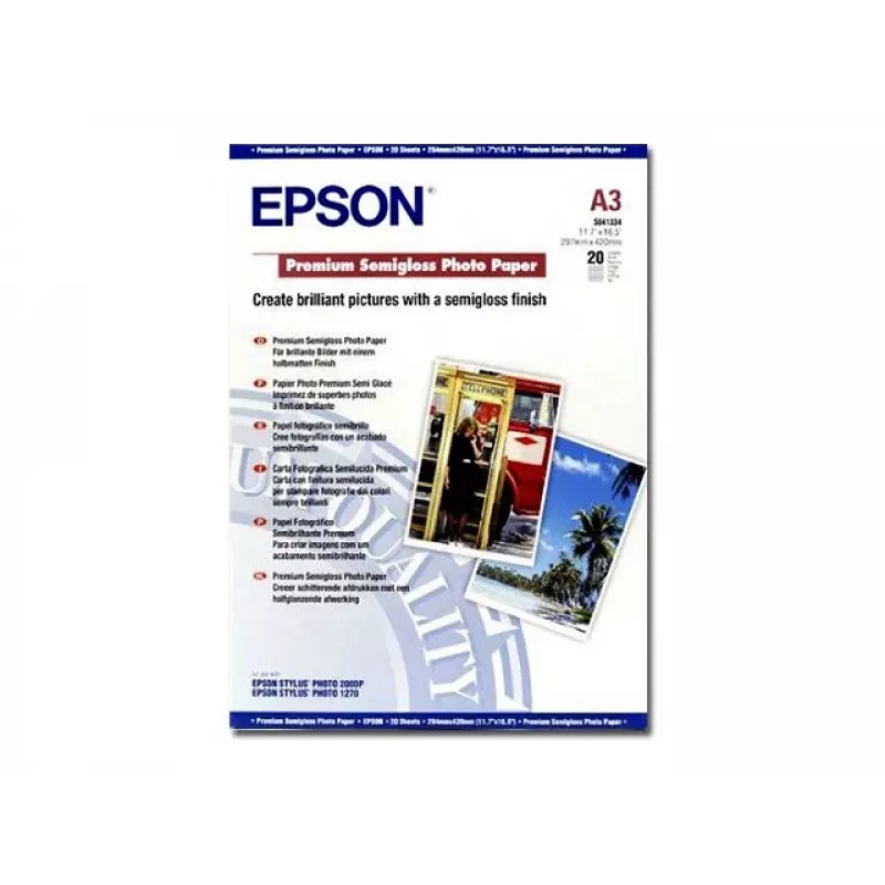Epson Premium Semigloss fotopapier, DIN A3, 251 g/m², 20 vel