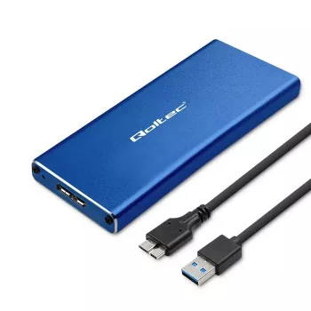 SSD-behuizing QOLTEC 51832 — externe M.2 SATA, USB 3.0, tot 2 TB, blauw, ondersteunt 30 mm drives, 4 slots