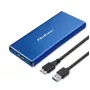 SSD-behuizing QOLTEC 51832 — externe M.2 SATA, USB 3.0, tot 2 TB, blauw, ondersteunt 30 mm drives, 4 slots