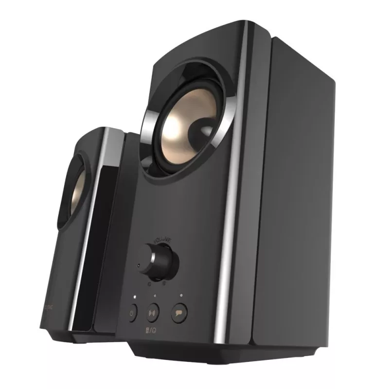 CREATIVE T60 2.0 compacte Hi-Fi desktop-luidsprekers met heldere dialoog en surround via Sound Blaster SmartComms Kit, USB-C audio-, microfoon- en headsetaansluitingen B