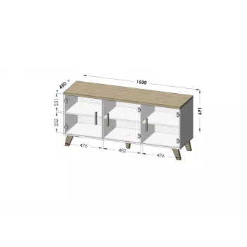 Cama sideboard LOTTA 150 3D wit + sonoma eiken