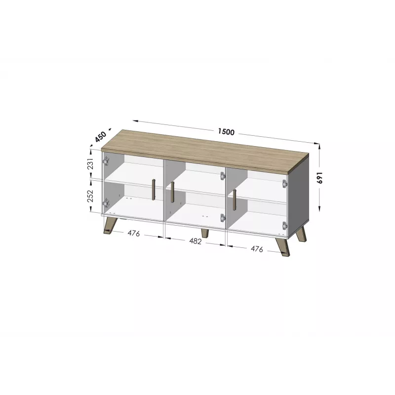 Cama sideboard LOTTA 150 3D wit + sonoma eiken