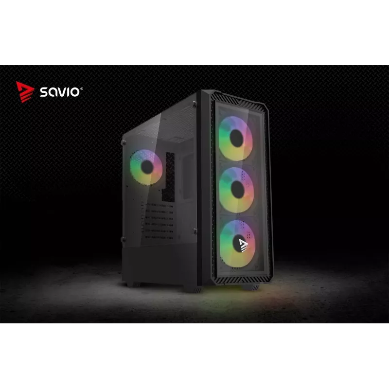 Savio Noctis Glass RGB Cube pc-behuizing, ATX/Micro-ATX/Mini-ITX, voorkant van gehard glas, RGB-fans, zwart