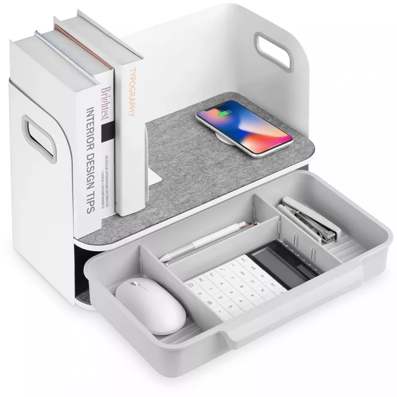 Digitus desktop-organizer met Qi-oplader staal grijs wit 1 lade