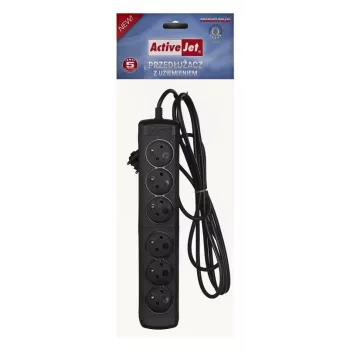 ActiveJet stekkerdoos 6GNU - 3M - C, 6 stopcontacten, Type E, 3 m kabel, 10 A, zwart