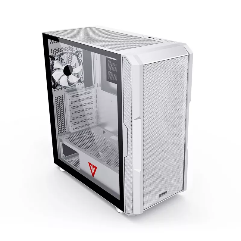 PC-behuizing MODECOM AMIRANI ARGB Midi Tower wit — ATX/ITX, 35 cm GPU, 16,5 cm CPU-koeler, 2x 200 mm ventilatoren