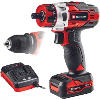 Einhell TE-CD 1. Productontwerp: handboormachine, spantangtype: sleutelloos. Aantal versnellingen: 2, 20, nullasttoerental (max.): 1400 t/min, boor