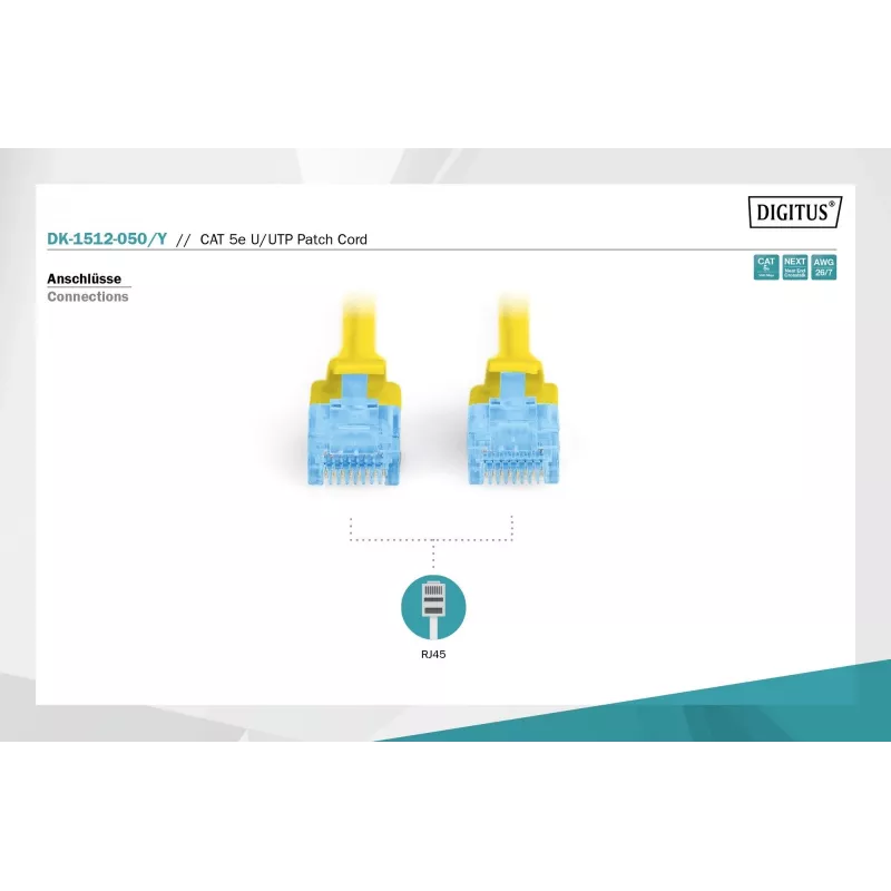 Patchkabel Digitus CAT 5e U/UTP DK-1512-050/Y 5m geel