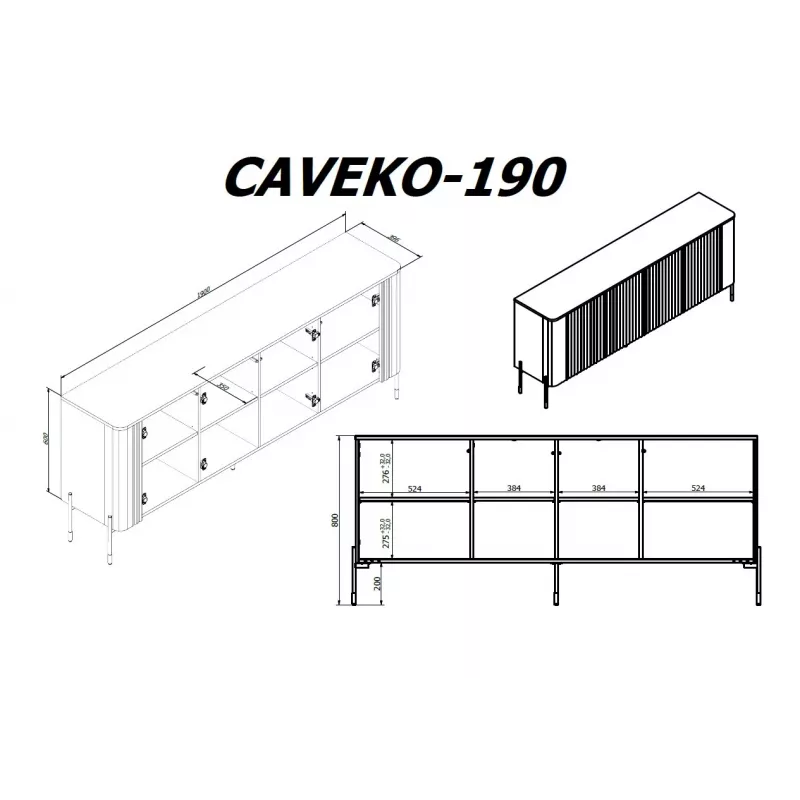 Cama Meble VERA ladekast 190x40x80 cm, mat zwart