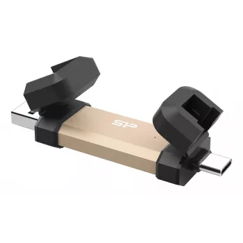 Silicon Power DS72 1 TB draagbare stick-SSD, USB 3.2 Gen 2, USB-A/USB-C, goud