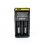 Batterijoplader Nitecore D2 — 2-vaks oplader voor AA/AAA/AAAA/C-accu's, 100–240V ingangsspanning, 4,2V uitgangsspanning, zwart