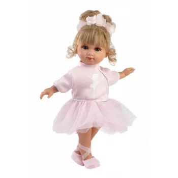 Babypop Llorens Elena Ballerina hoogte 35 mm stof en vinyl beige roze wit aanbevolen vanaf 3+