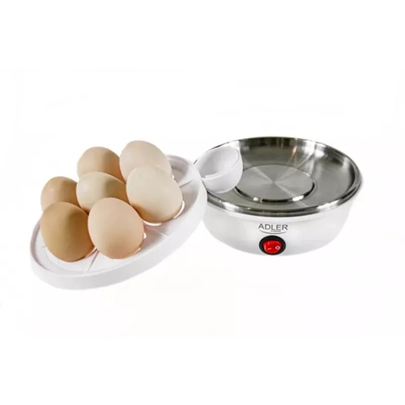Eierkoker Adler AD 4459 — capaciteit voor 7 eieren, 450 W, wit, knopbediening, gereedheidssignaal