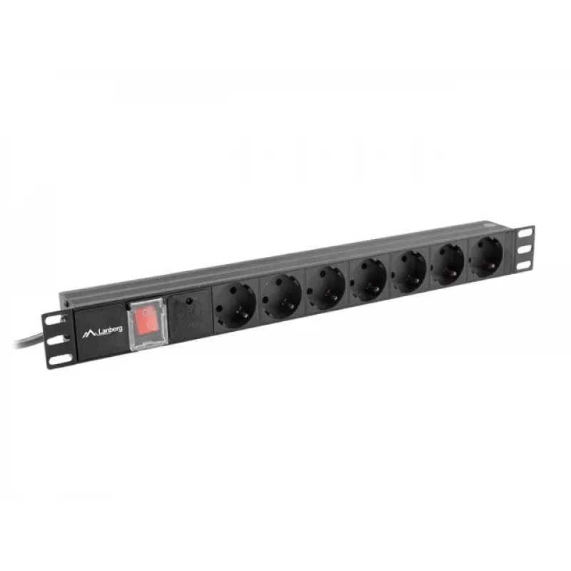 Lanberg | stroomverdeeleenheid (PDU) 19 inch 1U 10A 2M 7x Schuko-stopcontacten | PDU-07F-0200-IEC-BK