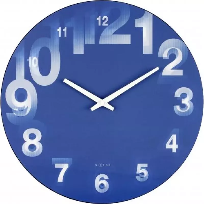 NeXtime klok 3077bl 3D, Ø39,5 cm, wand, blauw/wit