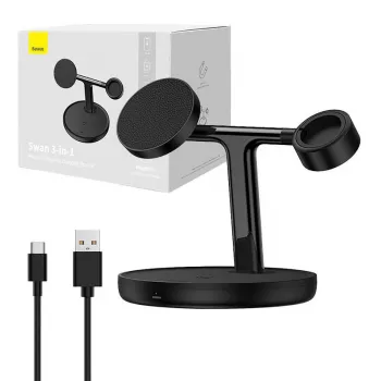 Baseus Swan 3-in-1 draadloos magnetisch laadstation 20W zwart universele versie (inclusief: USB Type-C 3A 1m)