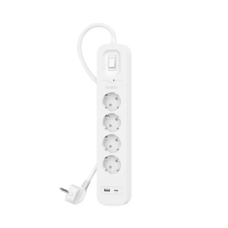 Overspanningsbeveiliging Belkin SRB001VF2M-V2 — 4 stopcontacten, USB-C- en USB-A-aansluitingen, 2 m kabel