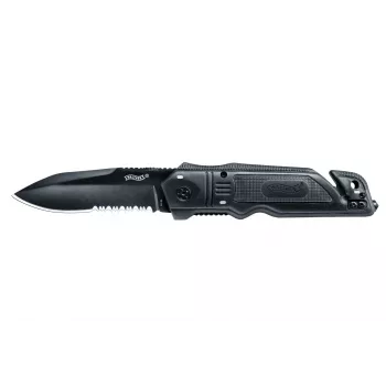 Gevechts-/tactisch mes Walther 5.0728 — spear-point, roestvrijstalen lemmet 9,5 cm, totale lengte 22,3 cm, zwart