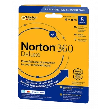Norton 360 Deluxe | 5 apparaten | 1 jaar | 50 GB cloudopslag | EU | GEEN ABONNEMENT |