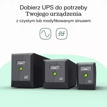 Uninterruptible power supply Green Cell UPSLP480 0,75 kVA (480 W) 4 AC-uitgangen, 2×12 V 7 Ah VRLA, tower, AVR