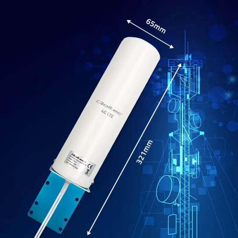 Outdoor omnidirectionele 4G LTE-antenne QOLTEC 57044, 5 dBi, 600–2700 MHz, 50 W, 50 Ω, witte koperen behuizing