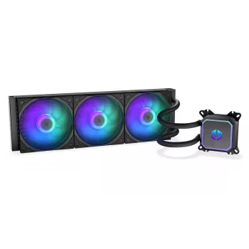 All-in-one-vloeistofkoeler ENDORFY Navis F360 ARGB zwart — 360mm-radiator, 3x 120×25 mm ventilatoren, 250–1800 tpm, pomp 1600–2600 tpm, ondersteuning voor LGA 1700/AM5/AM4