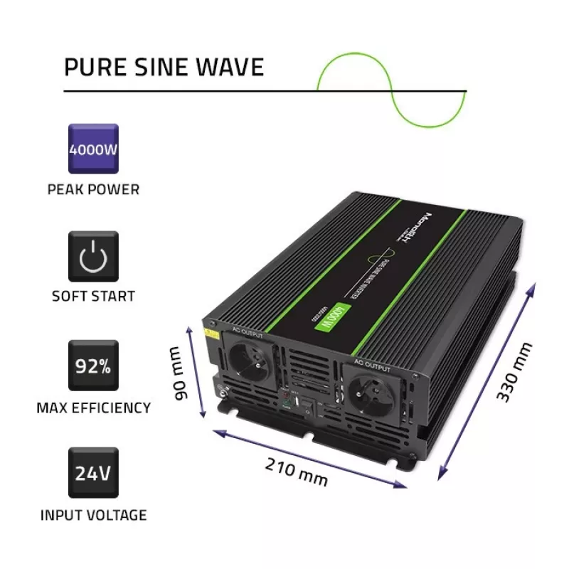 Qoltec Monolith stroomadapter/-omvormer auto 4000 W zwart
