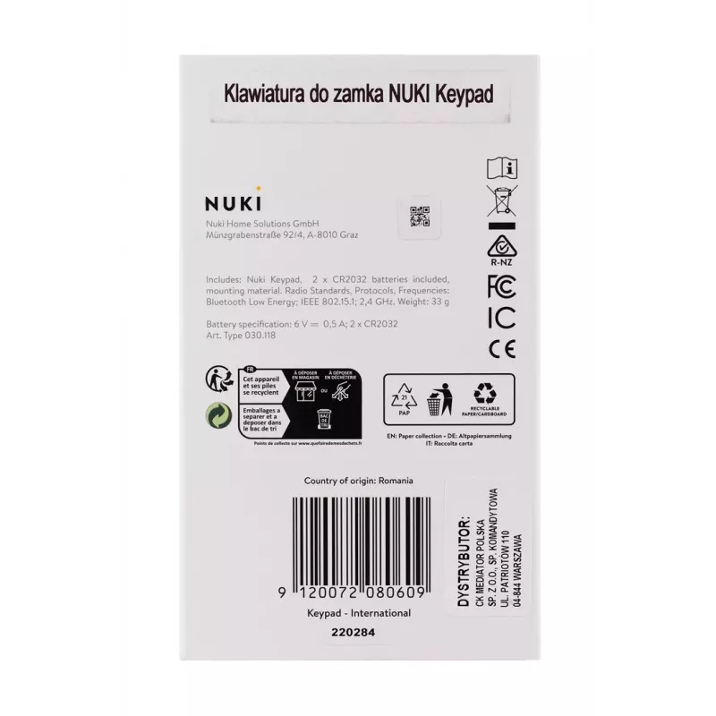 Slim slot NUKI — Bluetooth (5.0) IP65 codeslot CR2032-batterijen inbegrepen