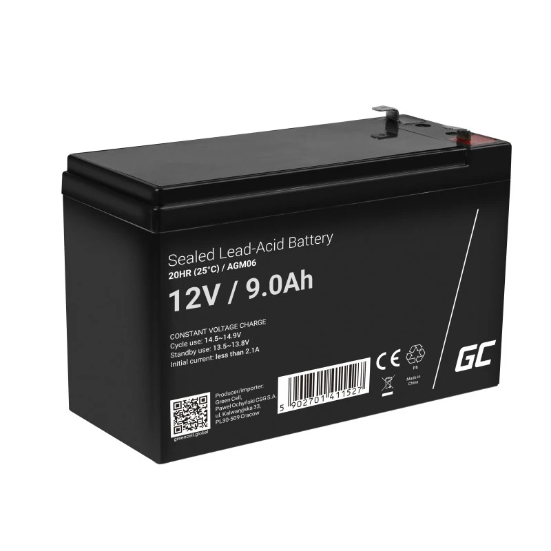 UPS-accu Green Cell AGM06 — 12 V 9 Ah loodaccu met vlies (VRLA) 95 × 151 × 65 mm, 2,3 kg
