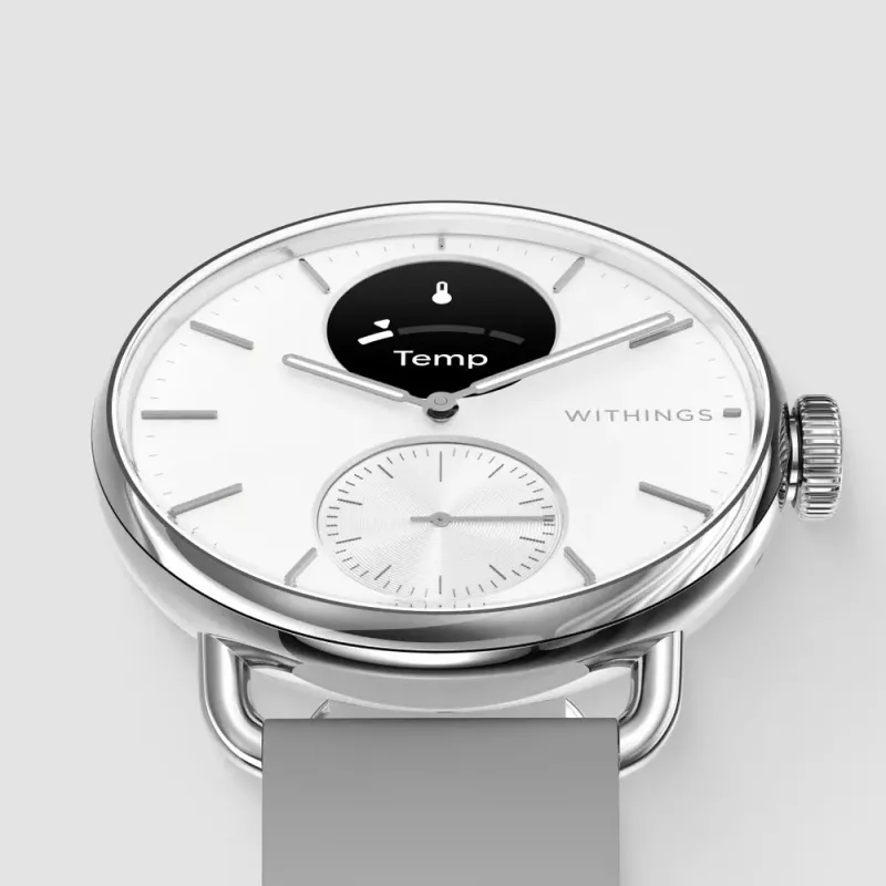 Withings ScanWatch 2 hybride smartwatch 38 mm, 1,6 cm (0,63") OLED, roestvrij staal, wit
