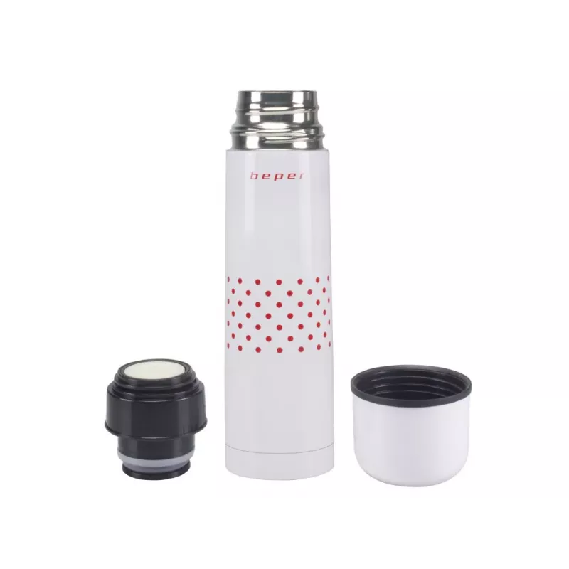 Beper BI.504 vacuümfles 500 ml, roestvrij staal, met beker, rood met stippen