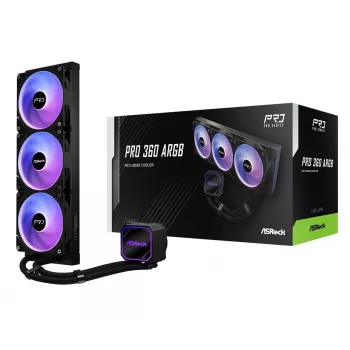 CPU-koeler ASROCK Pro 360 ARGB zwart — ASROCK model 90-APRA36-BAAGA6, 360-mm-AIO-vloeistofkoeler, ARGB-verlichting