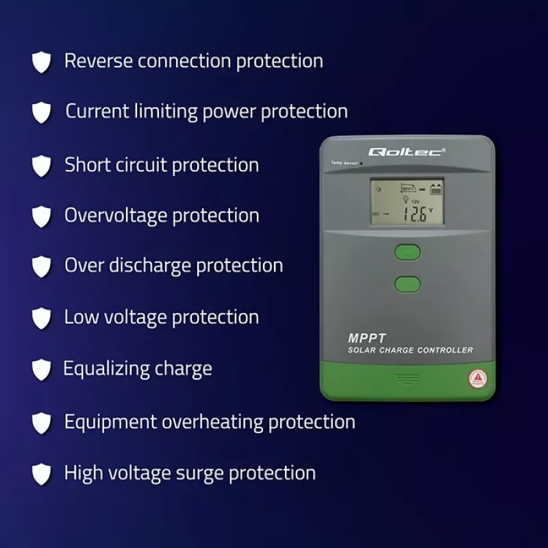 Solar laadregelaar QOLTEC MPPT 50A 12V/24V met LCD, model 53664