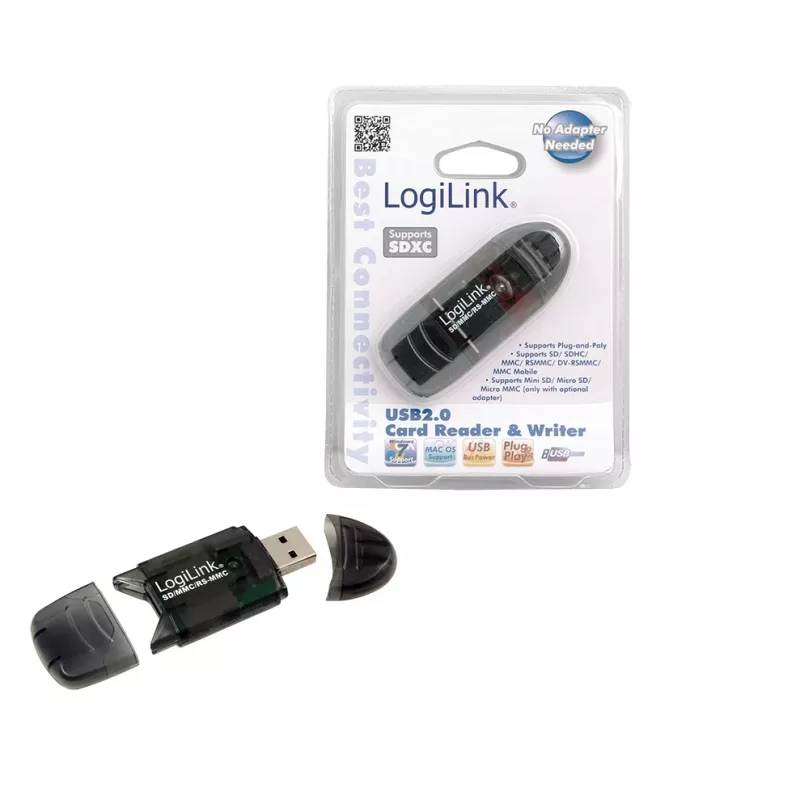 Kaartlezer LOGILINK CR0007 USB 2.0 voor SD/MMC, zwart, tot 480 Mbit/s