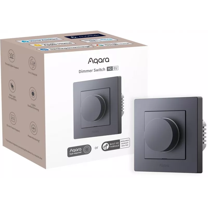 Aqara H2 EU draailichtschakelaar grijs — draaiknop, BLE, 86×86×55,5 mm
