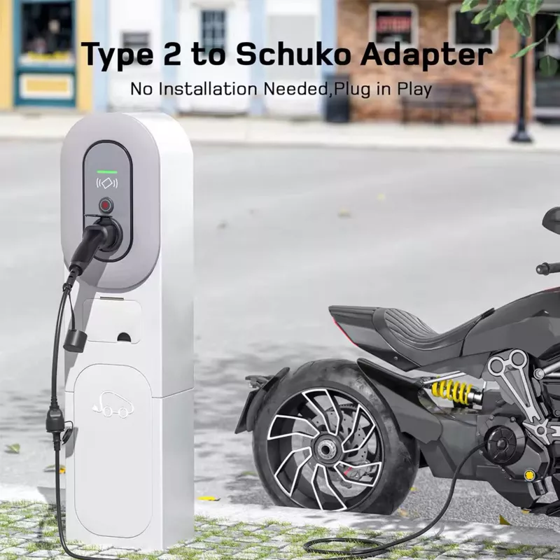 AKYGA AK-SC-E28 Type-2-naar-Schuko-adapterkabel voor EV-opladers 16A 0,3m zwart