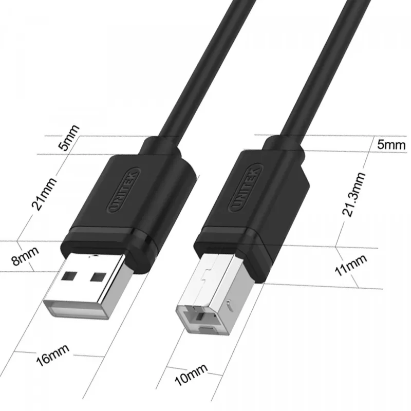 USB-2.0-kabel Unitek Y-C420GBK, USB-A naar USB-B, 3 m, zwart