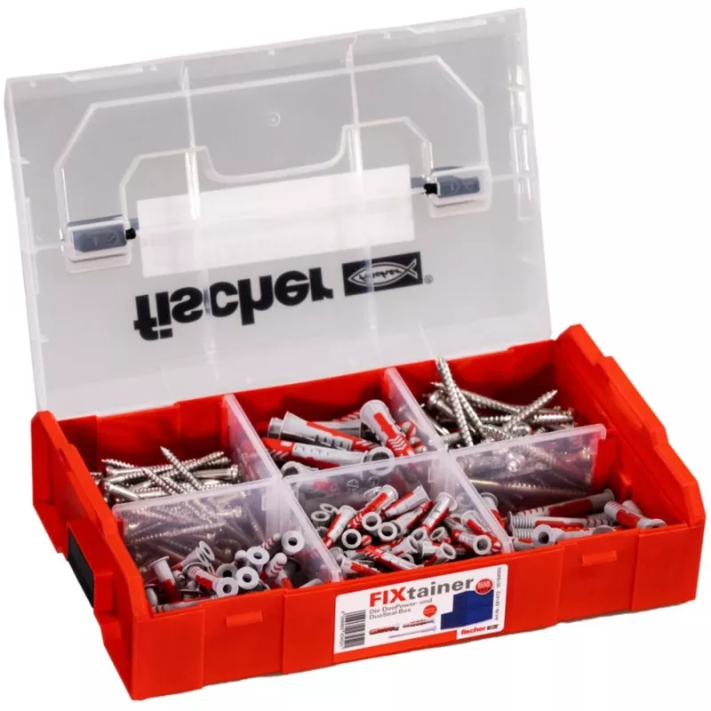 FixTainer - DUOPOWER & DUOSEAL + schroeven, pluggen lichtgrijs/rood, 275-delig