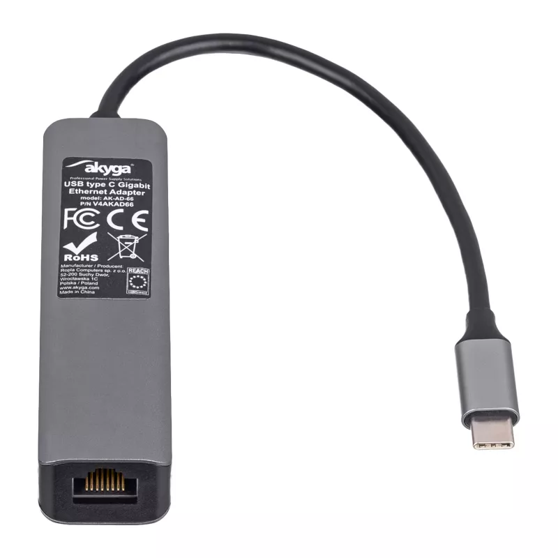 Akyga AK-AD-66 USB-C-hub met 3x USB 3.0 en Gigabit Ethernet, 15 cm, zwart
