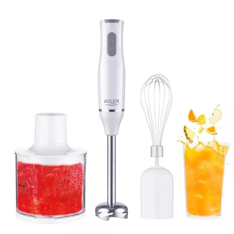 Adler AD 4620 staafmixerset, 800 W, 2 snelheden, 450 ml hakker, 750 ml maatbeker, garde, wit