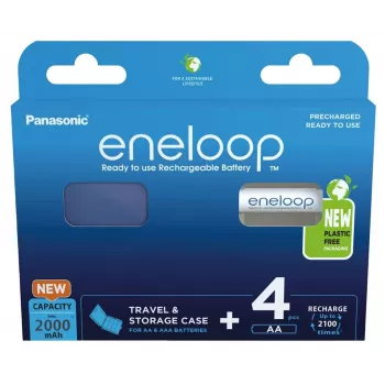 Accu's PANASONIC ENELOOP AA 2000 mAh 4 stuks + etui (BK-3MCDE/4CP+CASE)