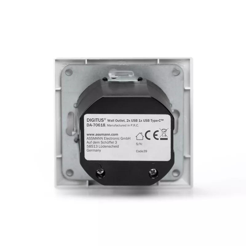 DIGITUS DA-70618 - USB-uitgang - USB, USB Type C - 2 USB-aansluitingen, 1 USB-C-bus - 3,1 A - RAL 9003, signaalwit