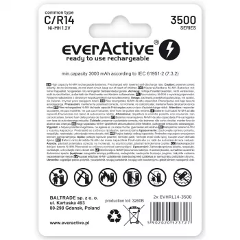Oplaadbare batterijen everActive R14/C Ni-MH 3500 mAh direct klaar voor gebruik
