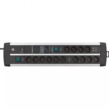 Premium-Protect-Line stekkerdoos 14-voudig duo (zwart/zilver, 3 meter, 120.000A overspanningsbeveiliging, 2x USB)