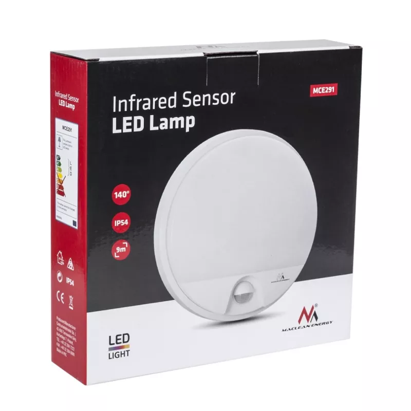 LED-lamp MACLEAN MCE291W met IR-bewegingssensor, 10 W, 3000 K