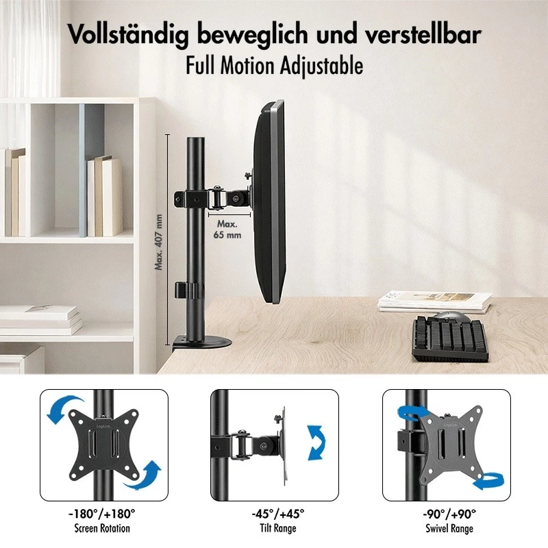 Monitorarm 17-32 inch, max. 9 kg, zwart