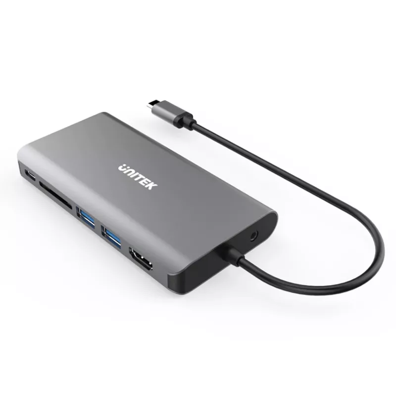 UNITEK uHUB O8+ bekabelde USB 3.2 Gen 1 Type-C hub, grijs, 100W Power Delivery